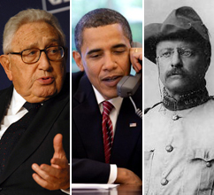 Nobel Peace Prize winners Henry Kissinger, Barack Obama and Theodore Roosevelt
